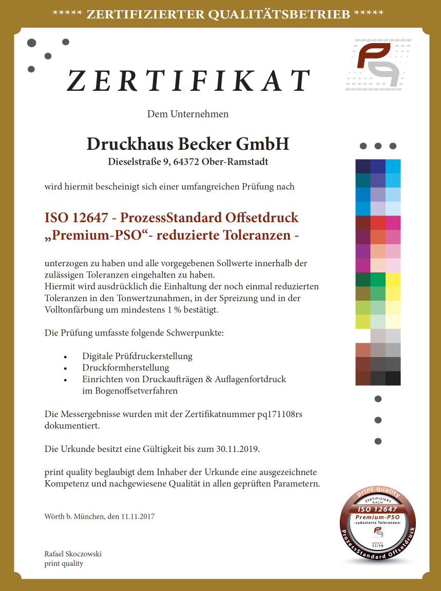 Druckhaus Becker PSO zertifiziert 2017