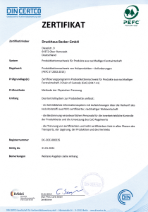 Druckhaus Becker PEFC Zertifikat gültig bis 2024