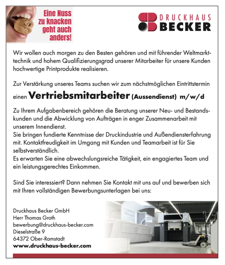 Stellenanzeige-Vertriebsmitarbeiter-Druckhaus-Becker